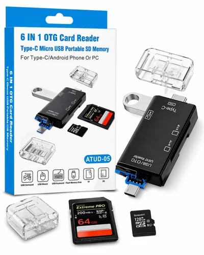ATUD-05 6-in-1 OTG Card Reader (Type-C + Micro USB + USB-A)