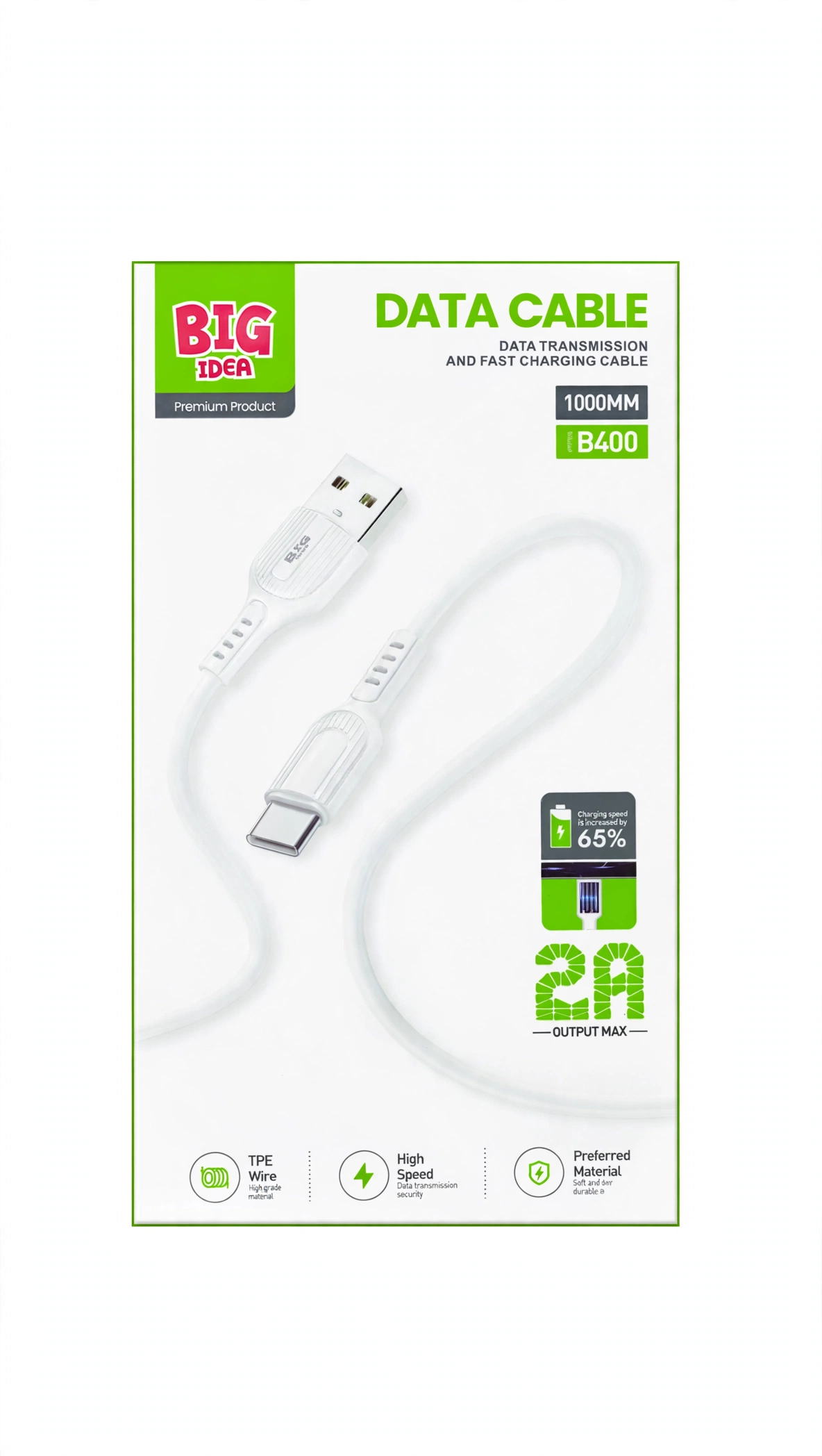 Thumbnail 2 of BIG IDEA B400 Data Cable USB to Type-C 2A (1m)