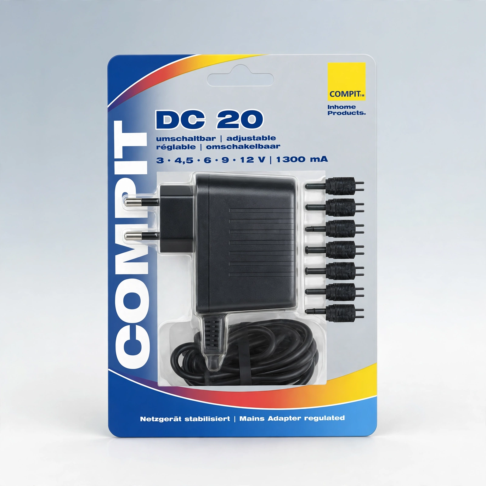 COMPIT DC 20 Adjustable Mains Adapter (3–12V | 1300mA)