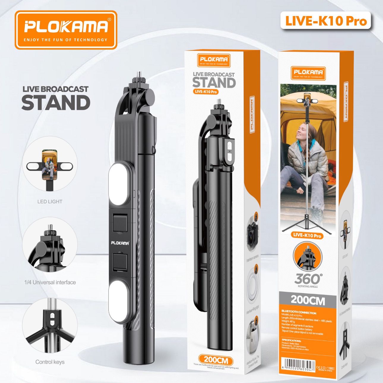 PLOKAMA K10PRO TRIPOD SELFIE STICK