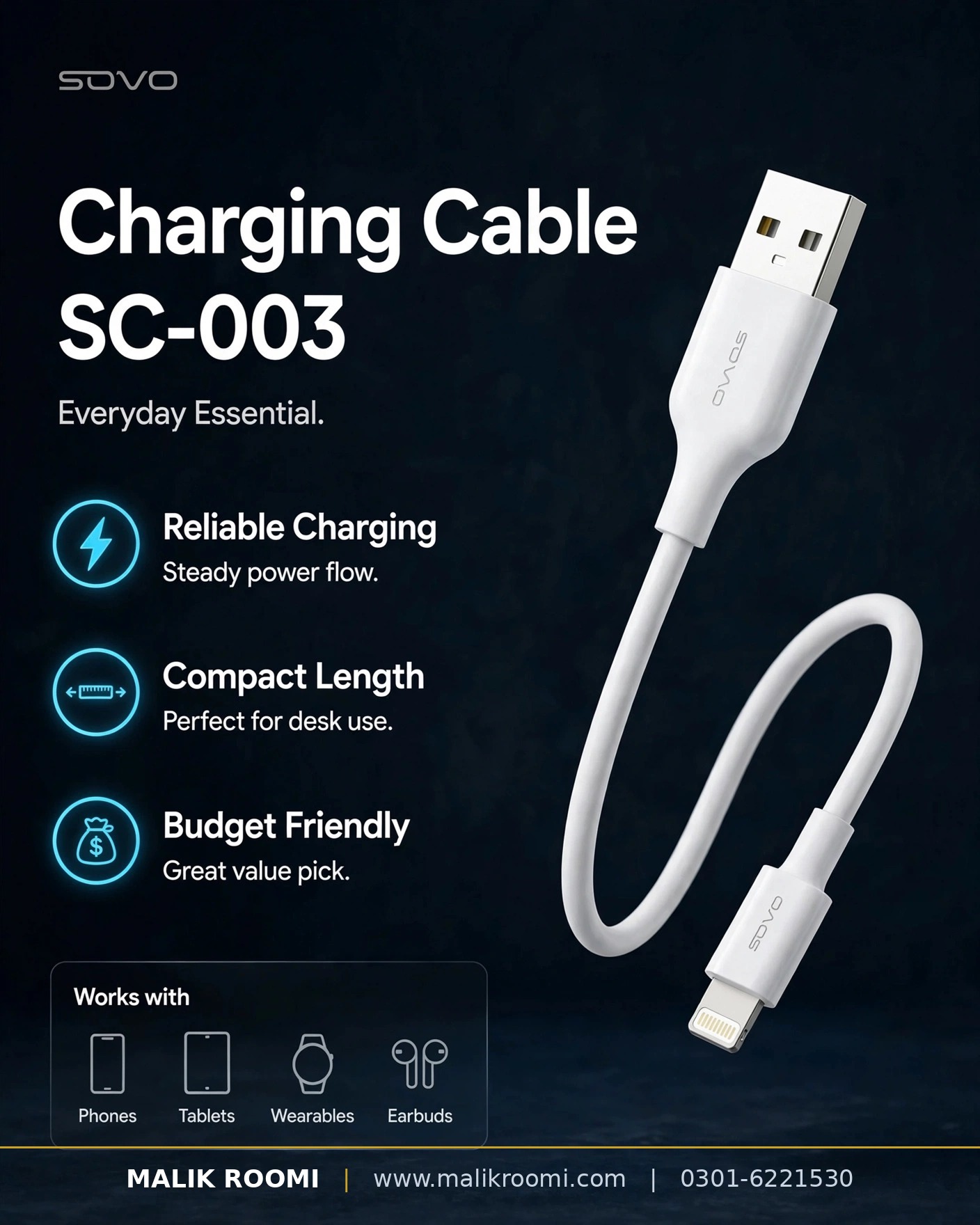 SOVO SC-003 SPACEX 2.4A USB to Lightning Fast Charging Cable (1m)