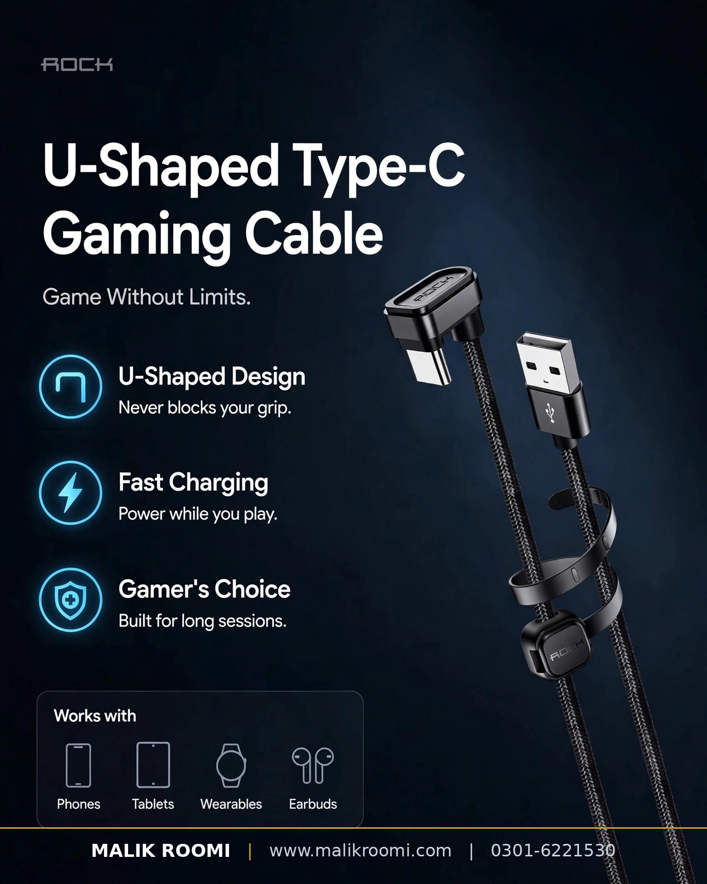 ROCK U-shaped Metal Type-C Cable USB to Type-C 1.5A (2m)