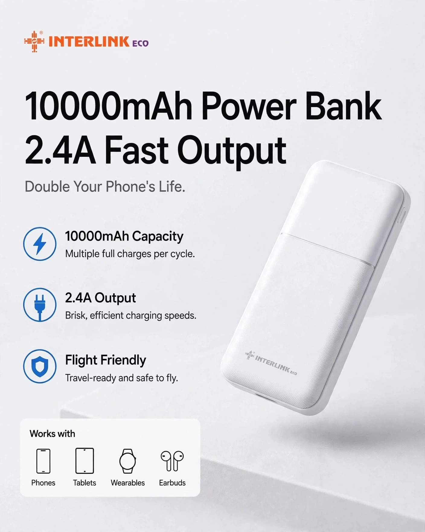 INTERLINK ECO 10000mAh Power Bank 2.4A