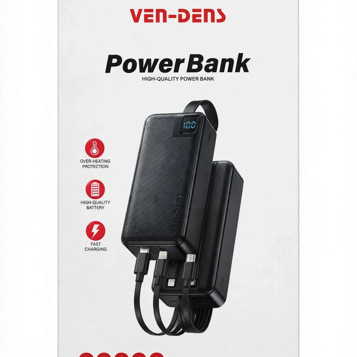 Thumbnail 3 of VEN-DENS VD-PB062 30000mAh Power Bank with Built-in Cables