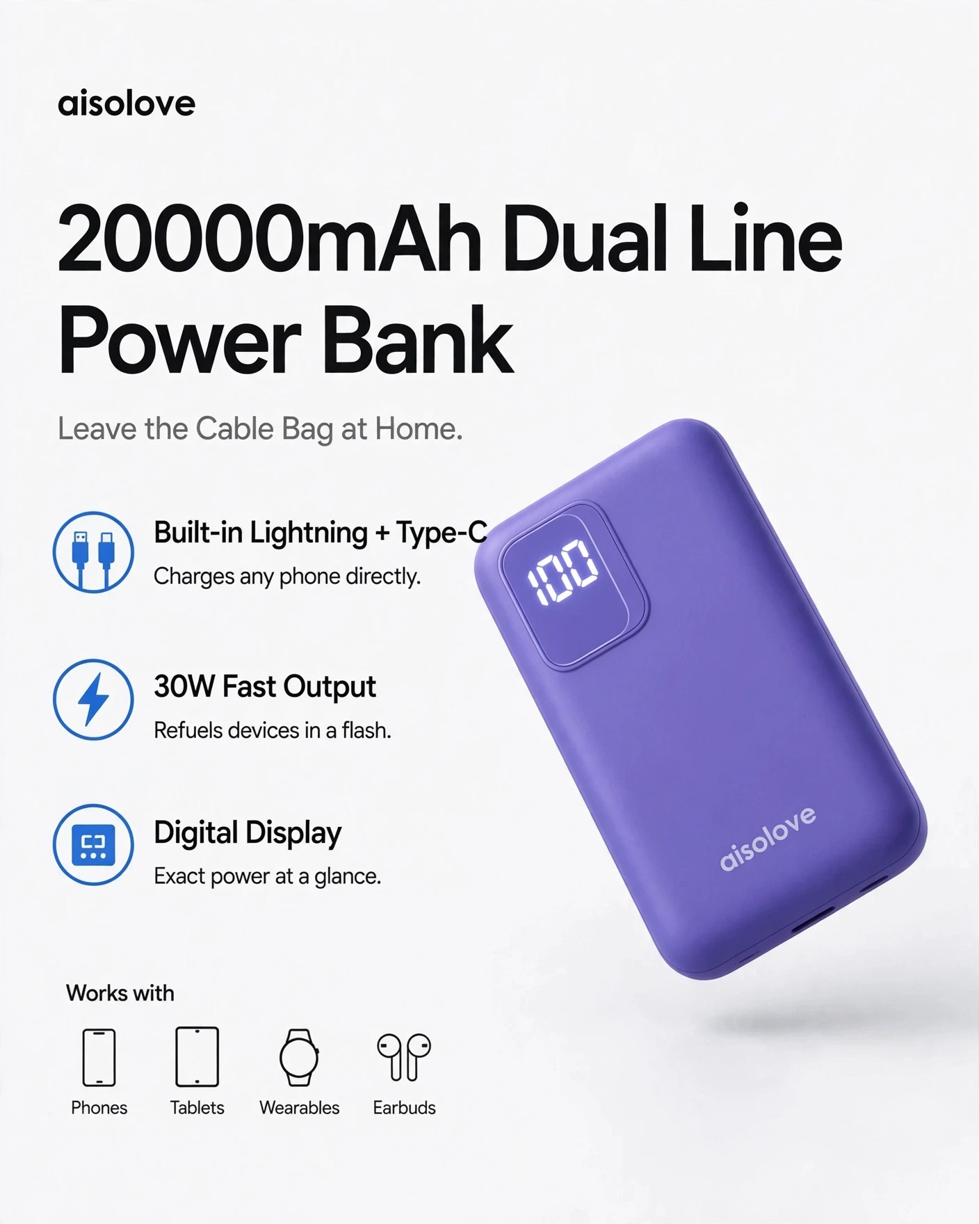 aisolove W18 20000mAh Dual Line Power Bank
