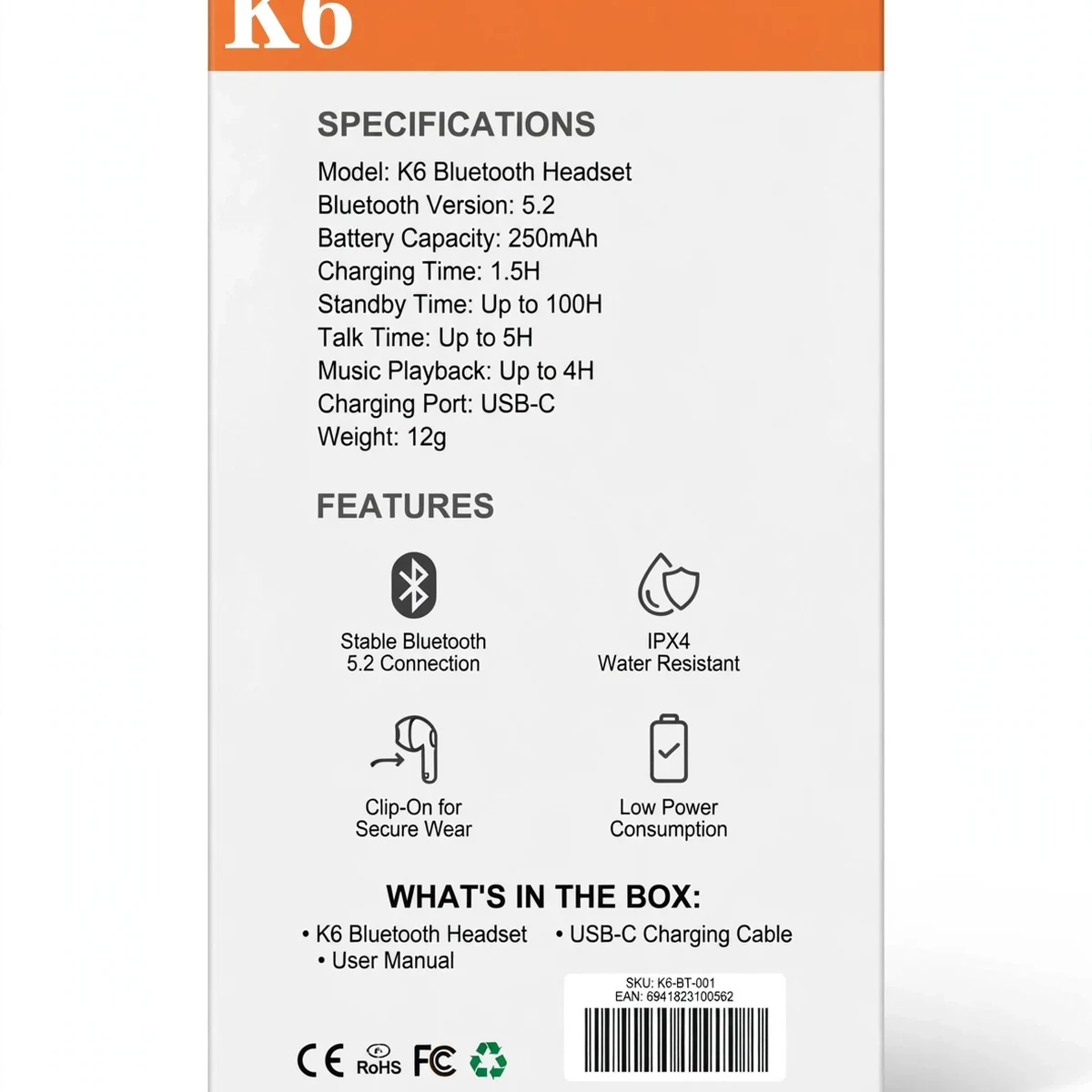 Thumbnail 5 of K6 Clip-On Retractable Bluetooth Headset