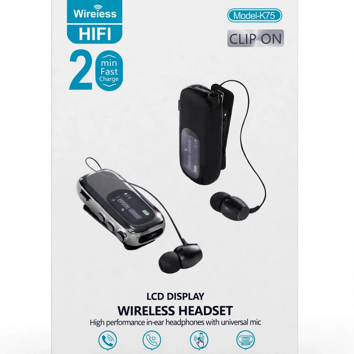 Thumbnail 3 of Wireless K75 Clip-On Bluetooth Headset with LCD Display