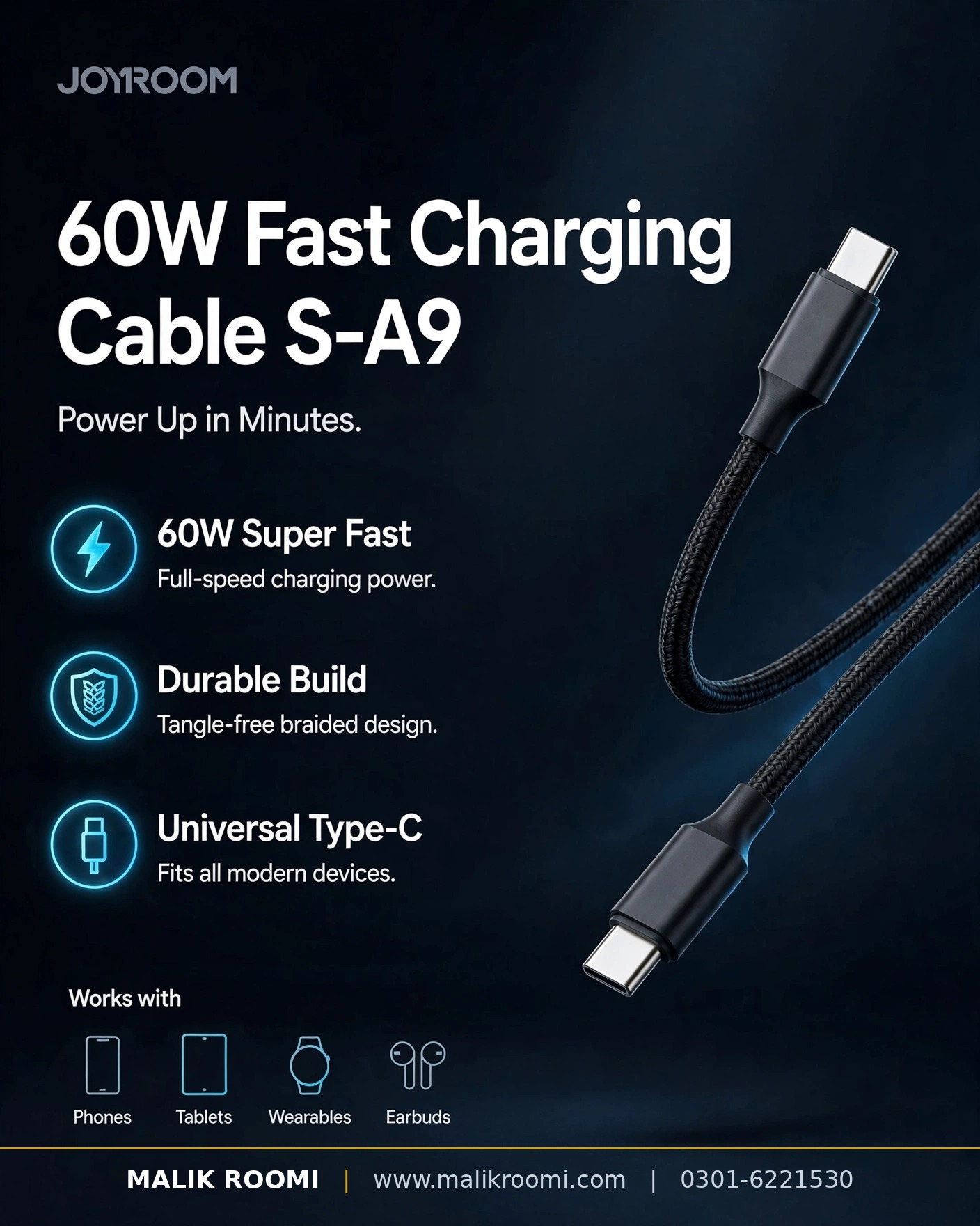 JOYROOM S-A9 60W PD Type-C to Type-C Fast Charging Data Cable (1m)