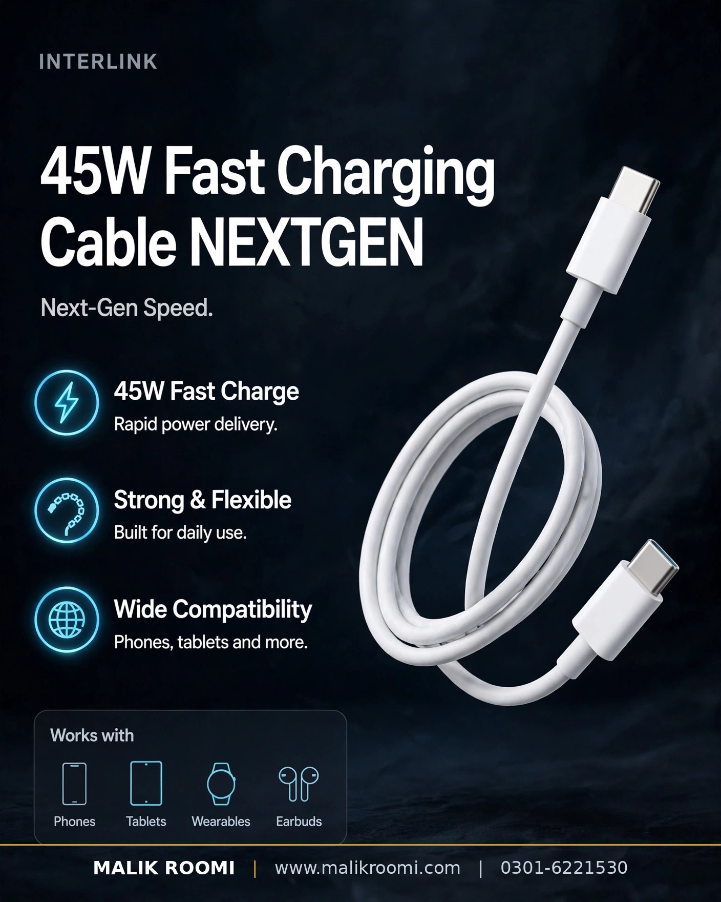 INTERLINK NEXTGEN 45W PD Type-C to Type-C Quick Cable