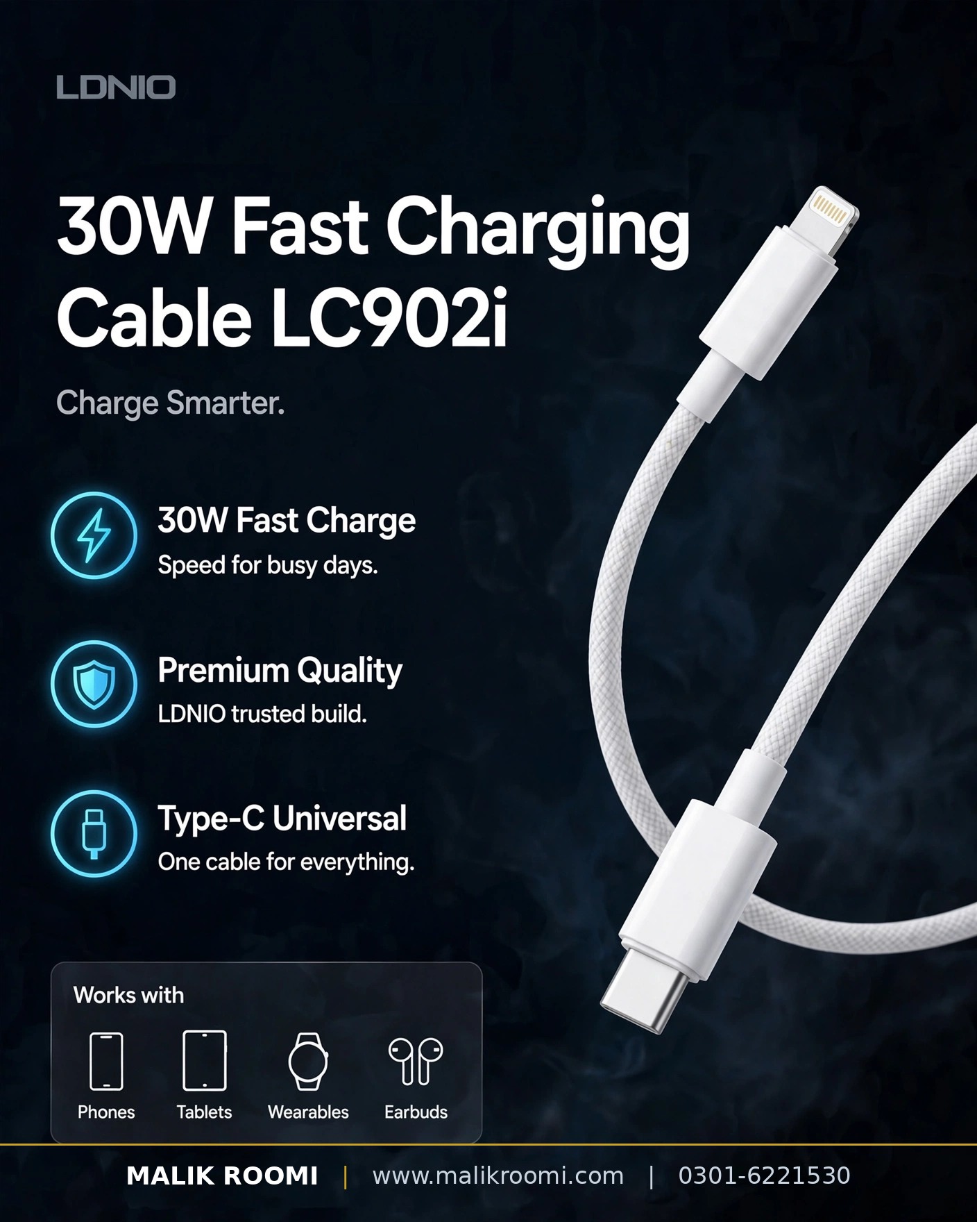 LDNIO LC902i 30W USB-C to Lightning Fast Charging Data Cable (2m)