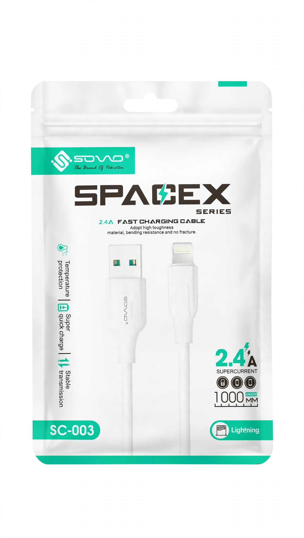 Thumbnail 2 of SOVO SC-003 SPACEX 2.4A USB to Lightning Fast Charging Cable (1m)