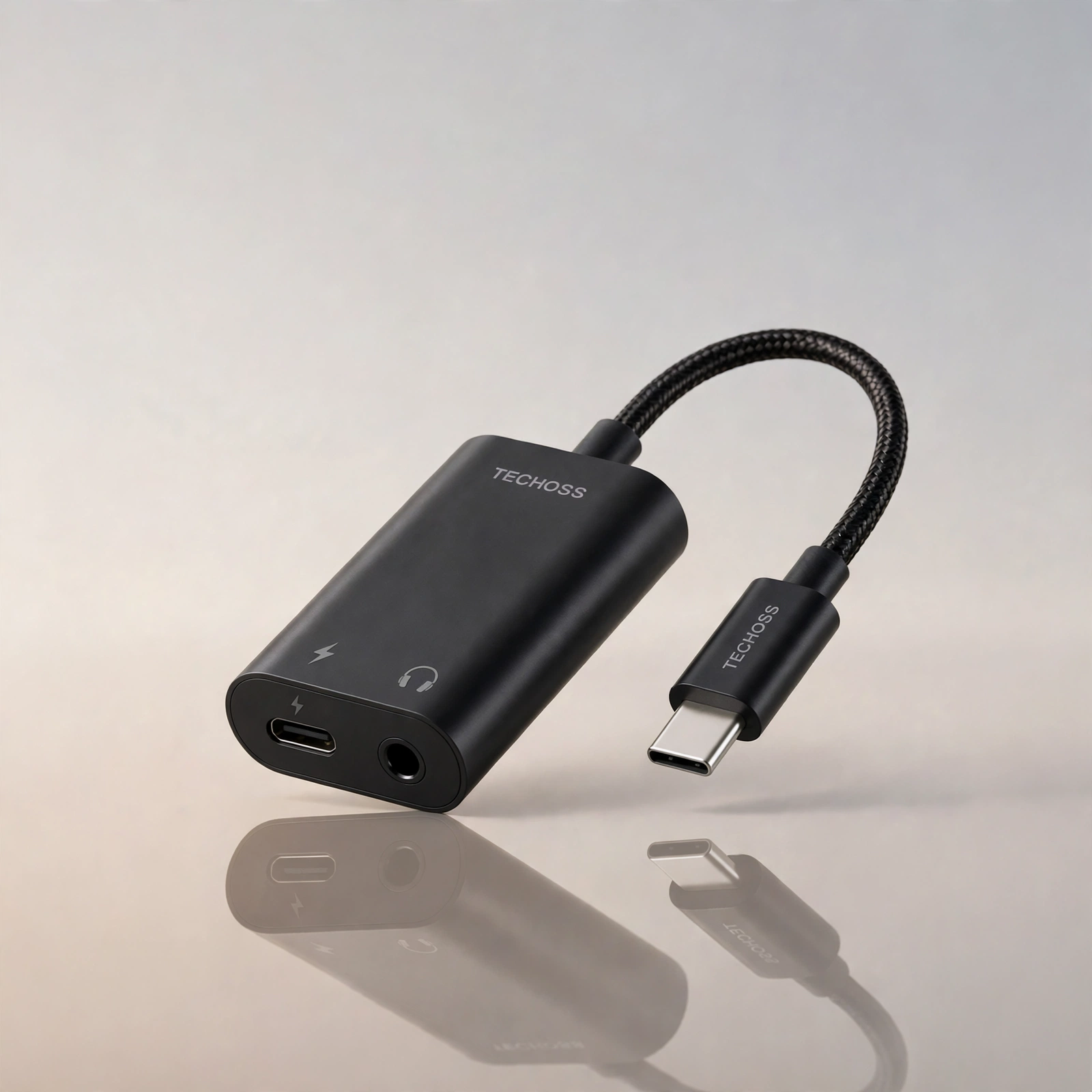 TECHOSS 2-in-1 Lightning to 3.5mm Audio + Charging Adapter