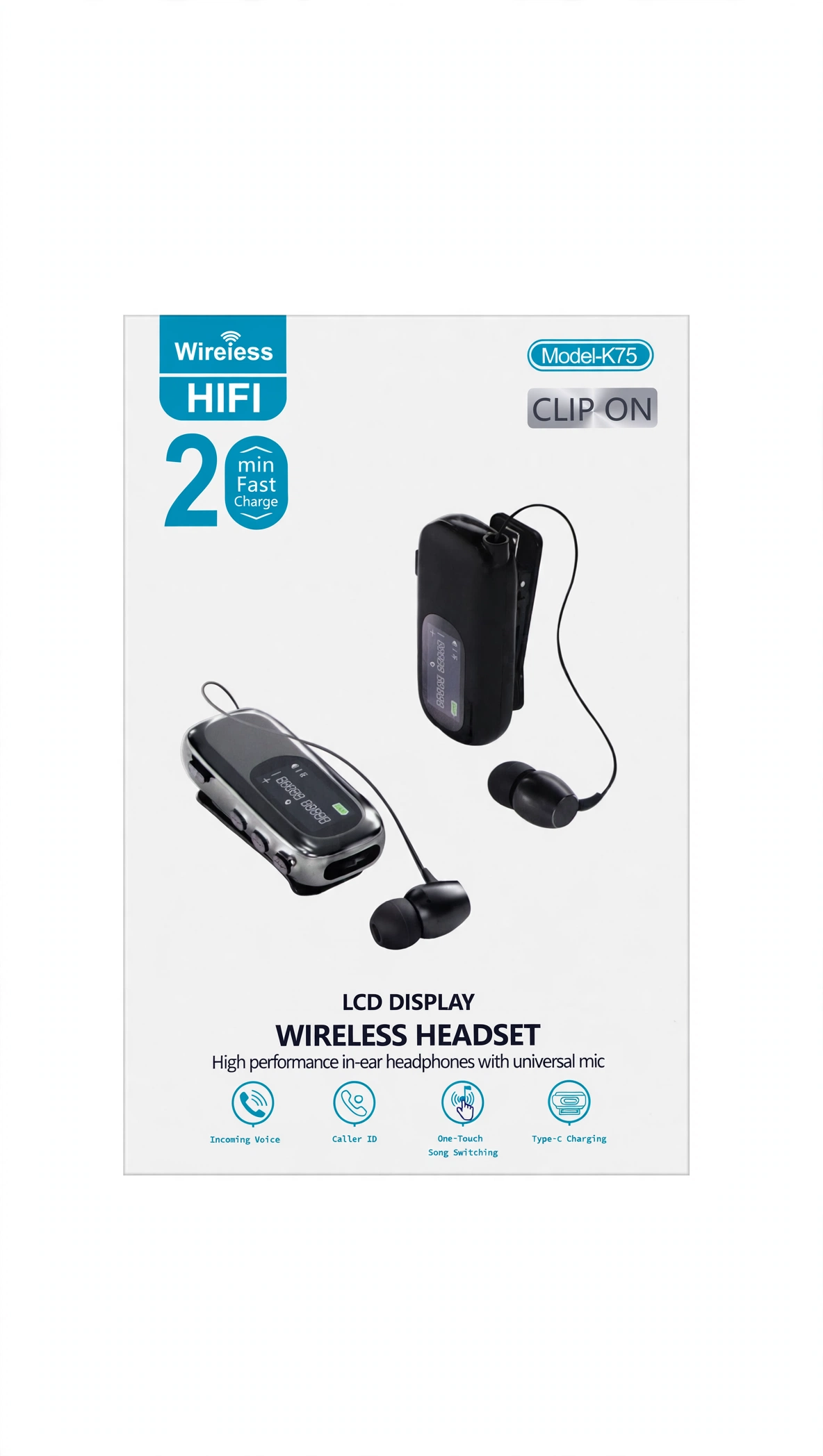 Thumbnail 2 of Wireless K75 Clip-On Bluetooth Headset with LCD Display